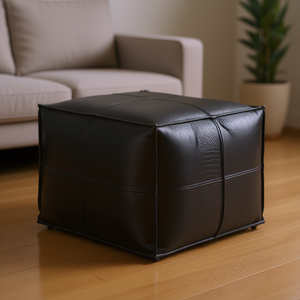 Pouf Quadrato Nero Bowen in Tessuto, Design Contemporaneo Multifunzionale per Soggiorno, Pezzo Singolo con Pannelli - Product Image 2
