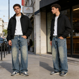 Jean évasé Y2K personnalisé pour homme, délavé style vintage, coupe large, streetwear, baggy, <span class=keywords><strong>rétro</strong></span>, style skater, vente en gros - Product Image 3