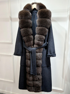 Janveny Novità Inverno 2025 Giacca in Cashmere e <span class=keywords><strong>Lana</strong></span> con Collo in Vera Pelliccia di Volpe Naturale da <span class=keywords><strong>Donna</strong></span> <span class=keywords><strong>Cappotto</strong></span> Lungo Oltre il Ginocchio con Cintura in Misto <span class=keywords><strong>Lana</strong></span> - Product Image 3