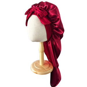 Bonnets en satin pour femmes, avec logo personnalisé, ruban en soie, nœud, design élégant, ajustables, pour dormir - Product Image 2
