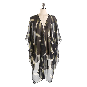 Donne alla <span class=keywords><strong>moda</strong></span> Stampato Floreale Lungo Scialle Spiaggia in Bianco <span class=keywords><strong>e</strong></span> Nero di Seta Del Kimono Dubai - Product Image 1