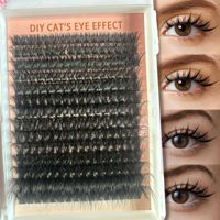 Kit de Cils en Grappes Volume DIY, Extensions de Cils Courbure D, Fabriquées à la Machine, Imperméables, Synthétiques Noires avec Tige en Coton