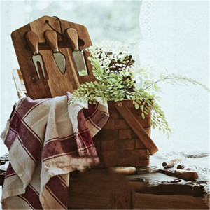 Cheese Cutting Board Set With <b>Knife</b> Fork Solid Wood Food Grade Portable Reversible For Cheese <b>Bread</b> Cake Steak - Product Image 2