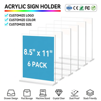 Support de signalisation en acrylique personnalisé 8,5x11 pouces, lot de 6, support de présentation de bureau double face en forme de T vertical pour restaurant et bureau