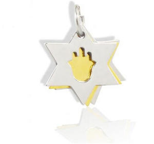 Breloques en acier inoxydable, Mini Logo creux Hamsa <span class=keywords><strong>main</strong></span> Chai signe en étoile or argent <span class=keywords><strong>pendentif</strong></span> étoiles suédoises battantes - Product Image 3