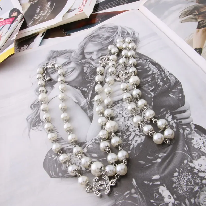 NeeFu WoFu-collar de perlas Pop para mujer, collar largo de perlas blancas, joyería clásica europea y americana