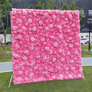 SPR China Manufacturer Decorative White Blush Pink Rose Wall Rolled Up Artificial Flower Backdrop Stand Wedding