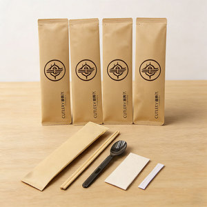 Juego de Cubiertos Desechables Individualmente Envueltos 4 en 1, Cuchara, <span class=keywords><strong>Servilleta</strong></span>, Tenedor, <span class=keywords><strong>Palillos</strong></span>, 100 Piezas para Comida para Llevar, Restaurante, Aerolínea - Product Image 2