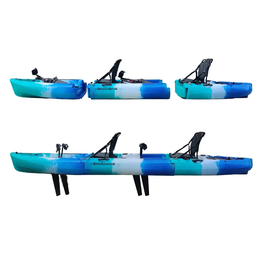 Motorlu balıkçılık pedalı kayak 14ft 2 kişi modüler kayak/kano toptan ayrılabilir okyanus kayık ile trolling motor