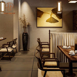 Ensemble de mobilier de restaurant moderne, tables rectangulaires en bois pour <span class=keywords><strong>café</strong></span> avec <span class=keywords><strong>grain</strong></span> naturel, chaises en rotin et sièges en tissu pour <span class=keywords><strong>café</strong></span> - Product Image 3