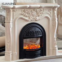 Chimenea de Mármol Italiano Tallada a Mano de Estilo Victoriano con Diseño Clásico, Función de Calefacción Independiente, Control Remoto, para Interiores/Exteriores