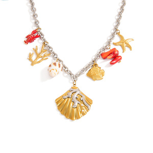 Collier pendentif étoile de la série Ocean, en alliage de zinc plaqué or 18 carats, pour femmes, bijoux de fête - Product Image 5