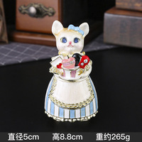 Boîte à bijoux en métal en forme de chat princesse, figurine à charnières, décoration, ornement, statues d'animaux en émail