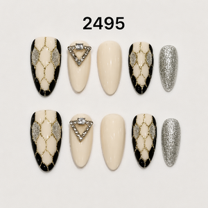 Uñas Postizas de Lujo con Diseño de Almendras, Cadena de Diamantes de Imitación 3D, Brillo, Cobertura Completa para Uñas de los Dedos - Product Image 2