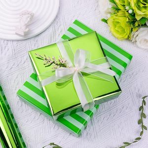 Bright color solid holiday gift wrapping <b>paper</b> double sided printed with green horizontal stripes customizable - Product Image 1