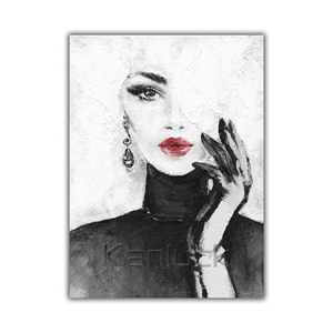 Elegante Mujer con Labios Rojos Atrevidos y Accesorios Dramáticos, Impresión Digital en Lienzo sobre Óleo, <span class=keywords><strong>Arte</strong></span> de Pared de 40x50cm para Decoración - Product Image 1