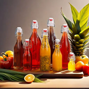 <span class=keywords><strong>Precio</strong></span> de fábrica, botella de agua de leche de jugo de bebida de vidrio redondo transparente vacía con tapa abatible - Product Image 1