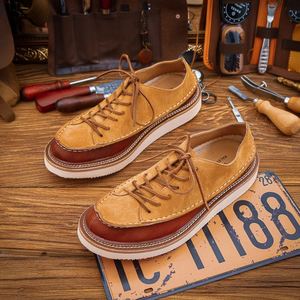 Men's Work <b>Shoes</b> Fashionable Round Toe Genuine Leather Office Career Trendy British Style Retro Low Top <b>Height</b> <b>Increasing</b> Autumn - Product Image 1