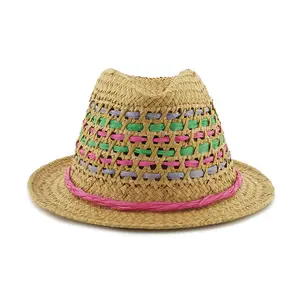 Оптовая продажа, женская соломенная шляпа Федора на заказ, летняя женская шляпа