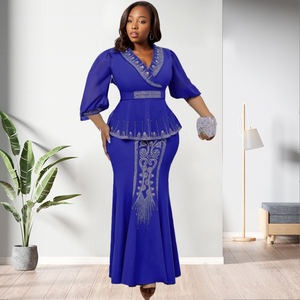 Ensemble jupe et haut élégant pour femmes africaines grandes tailles, orné de perles, tendance - Product Image 3