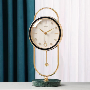 Armen's <b>Table</b> <b>Clock</b> Gold Metal Marble Base Silent Quartz Desk <b>Clock</b> Modern Minimalist Design Geometric Shape - Product Image 1