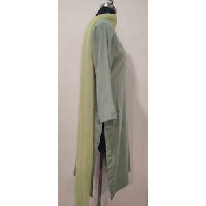 Abaya longue en coton pour femme, à manches longues, avec broderie, ourlet asymétrique, couleur unie, robe maxi pour tous les jours, style Moyen-Orient - Product Image 5