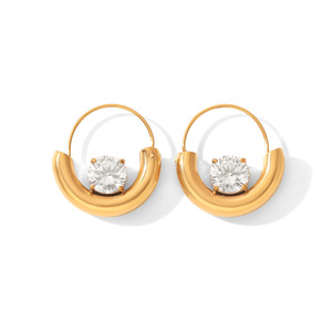 Pendientes de aro en forma de U con circonita redonda brillante, impermeables, de acero inoxidable de alto brillo, chapados en oro, adornos para las orejas para fiesta, para mujer - Product Image 6