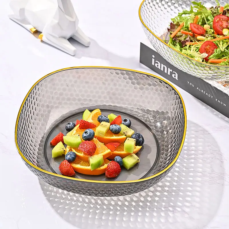 Lichte Luxe Transparante Fruitplaat Bottenschaal Keramische Snackschotel Plastic Kleine Dinerplaat Bot Spuugschaal Voor Feest