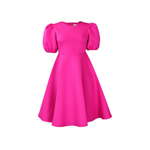 Robes d'été élégantes pour femmes en gros, col rond, manches courtes, taille cintrée, jupe évasée mi-<span class=keywords><strong>longue</strong></span>, tissée unie, écologique - Product Image 2