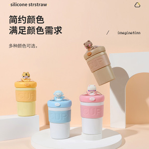 Nuevo Vaso <span class=keywords><strong>de</strong></span> Agua <span class=keywords><strong>de</strong></span> Vidrio <span class=keywords><strong>Bobo</strong></span>, Vaso <span class=keywords><strong>de</strong></span> Doble Capa con Pajita para Café, Diseño Animado, Bonito, con Asas, Vaso para Regalo, Venta al por Mayor - Product Image 2