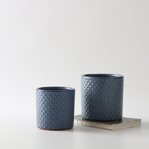 Maceta geométrica <span class=keywords><strong>de</strong></span> cerámica para exteriores, superficie cuadrada única para flores, azul marino - Product Image 3