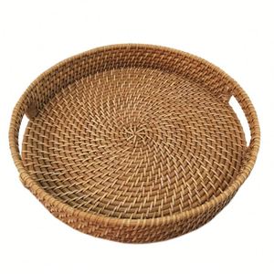 Home Kitchen Hand Woven PP Bread <b>Basket</b> Tabletop Fruit Vegetables Storage <b>Basket</b> With Handle <b>Round</b> Storage Tray - Product Image 4