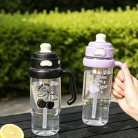 Gourde portable grande capacité pour enfants, nouvelle bouteille d'eau d'été en plastique avec couvercle pop-up esthétique et poignée pour filles