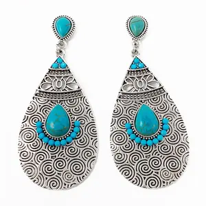 Jewelry wholesale fashion custom geometric acrylic stone drop Antique Silver Plated stud earrings for women
