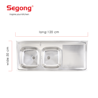 Évier de cuisine rectangulaire double en acier inoxydable 1200*500mm sans robinet avec égouttoir, installation sur comptoir, design moderne