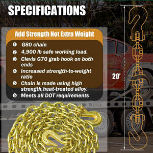 Rantai derek dengan kait jepret 5/16 inci X <span class=keywords><strong>20</strong></span> rantai Binder Transport G80 kaki - Product Image 4
