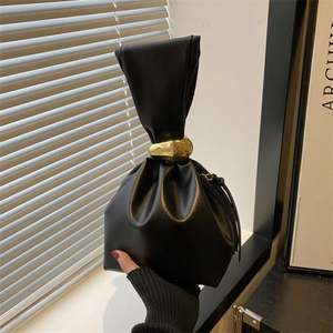 I-0581 <b>Vintage</b> Pleated Design Women's Handbag Fashion Pu Leather Small <b>Tote</b> <b>Bag</b> Elegant Evening <b>Bags</b> Female Bucket Dinner Purse - Product Image 4