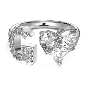 Dylam 925 <b>Sterling</b> <b>Silver</b> 5A Zirconia Women Alphabet Capital Letter G Initial Stackable <b>Adjustable</b> Heart <b>Rings</b> Jewelry Gifts - Product Image 1