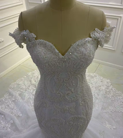 Robe de mariée à manches courtes NDA10142, dentelle blanche, perles, paillettes, robe de mariée sirène blanche pour femmes