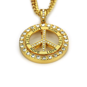 패션 환경 보호 힙합 남성용 회전 링 보그 크리스탈 HOPE PEACE LOVE 펜던트 주얼리 골드 목걸이 - Product Image 2