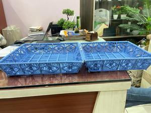 Blue Woven Storage Basket Foldable <b>Plastic</b> Organizer <b>Bin</b> Reversible Rack Tray for Home Office <b>Kitchen</b> - Product Image 3