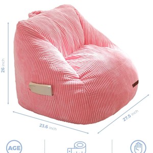 Children's Beanbag Chair <b>Pink</b> Corduroy Portable Soft Seat For Kids Bedroom Use - Product Image 4
