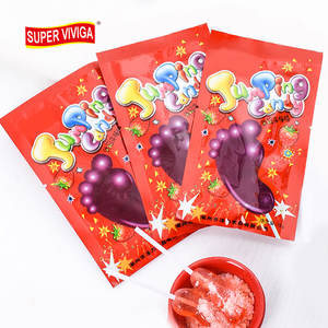 Bonbons en gros Halal saveur fruitée, bonbons pétillants, sucettes géantes, bonbons en forme de <span class=keywords><strong>pied</strong></span> avec <span class=keywords><strong>poudre</strong></span> aigre - Product Image 1