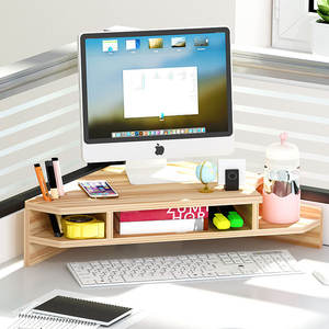 Support d'écran de bureau en bois Lida, support d'angle triangulaire à double couche pour écran d'ordinateur de bureau - Product Image 3