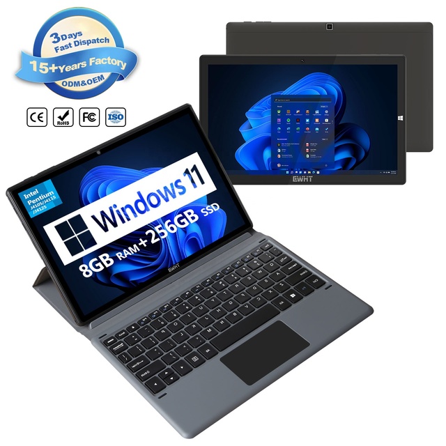 Wholesale OEM 10 Inch 2 in 1 Tablet Laptop Computer 8GB 256GB  Wifi Tab Win10 Win11  Tabletta Window Tablet PC with Keyboard