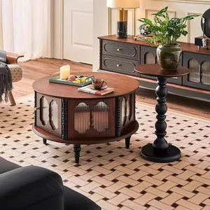 Vendita Diretta di Tavolini da Caffè Rotondi in Legno Color Noce, Set di Tavolini da Salotto in Legno Massello Stile Retrò Francese - Product Image 4