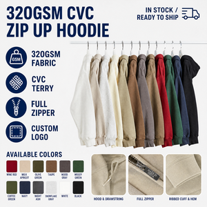 Felpa con Zip MA8073 per Uomo con Logo Personalizzato, 320GSM, Oversize, Streetwear, con Ricamo a Trasferimento Termico, Ordini all'Ingrosso - Product Image 1