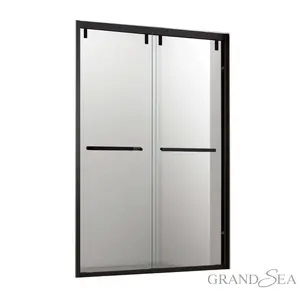 matt hitam pintu kamar mandi Suppliers-Terbaru Fashion Dibingkai Matte Hitam Kamar Mandi Kabin Geser Marah Kaca Pintu 900Mm