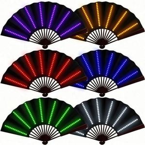 33Cm LED Large Clack Bamboo <b>Hand</b> <b>Fans</b> With Bamboo Ribs and White or Black Fabric - Product Image 1