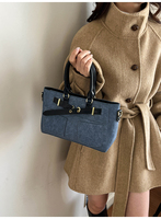 Sac fourre-tout en jean délavé personnalisé avec logo pour femme, poche avant, poignée supérieure, sac à bandoulière, vente directe d'usine